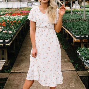 Floral Midi Dress in White